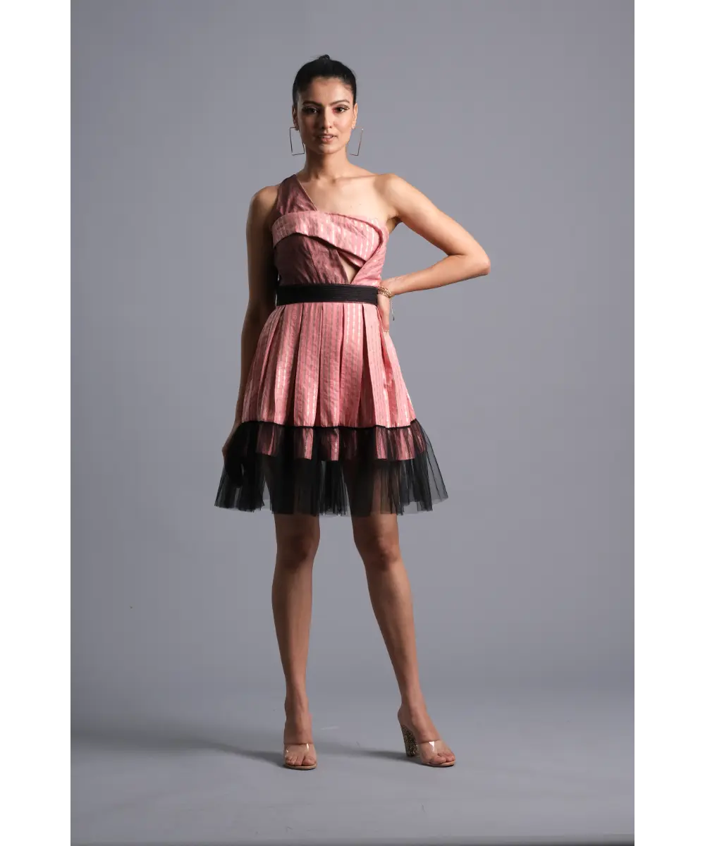 AASTHA SOOD - Rose pink Geometric Brocade Dress